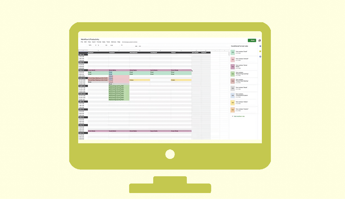 Free Customizable Productivity Workflow on Google Sheets
