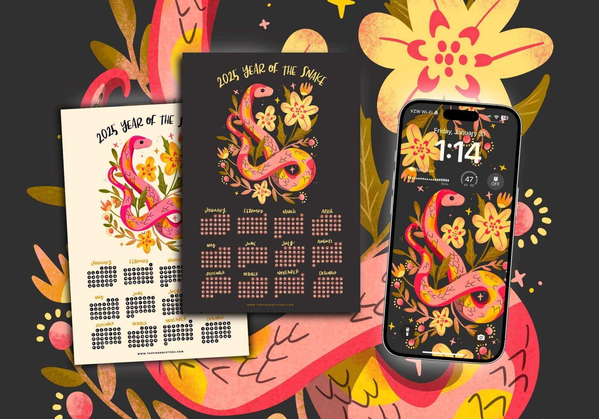 Free Calendar Printable: 2025 Year of the Snake