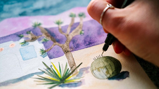 Watercolor botanical landscape