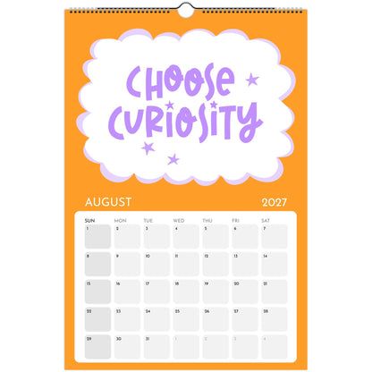 September page of the Art or Nothing 2027 wall calendar for artists with colorful hand-lettered artwork