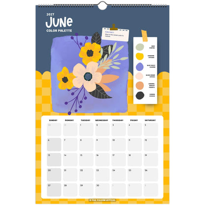 June page of the Color Palette 2027 wall calendar for artists with a curated color palette and original illustration