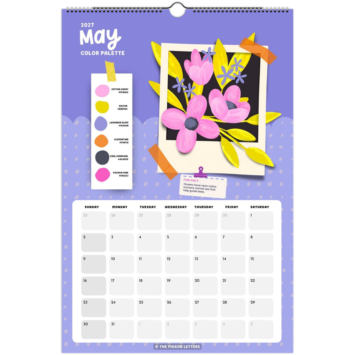 May page of the Color Palette 2027 wall calendar for artists with a curated color palette and original illustration