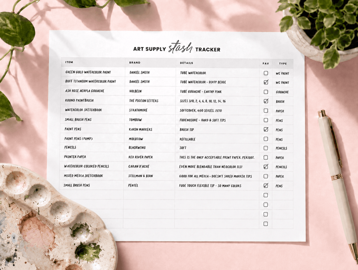 art supply tracker notion template