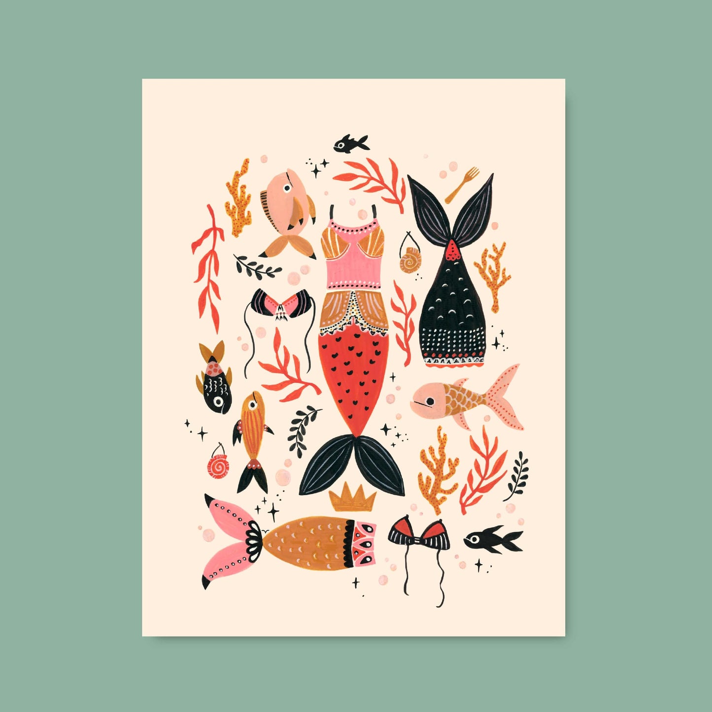 Mermaid Laundry Day Illustration